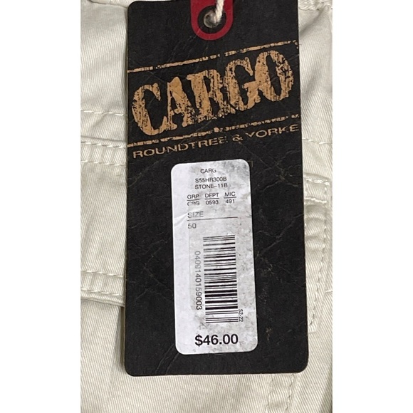 NWT Mens Roundtree & Yorke Khaki Cargo Shorts Flat Front Size 50 - Picture 4 of 4